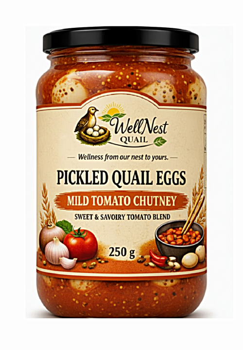 Pickled Quail Eggs in Mild Tomato Chutney